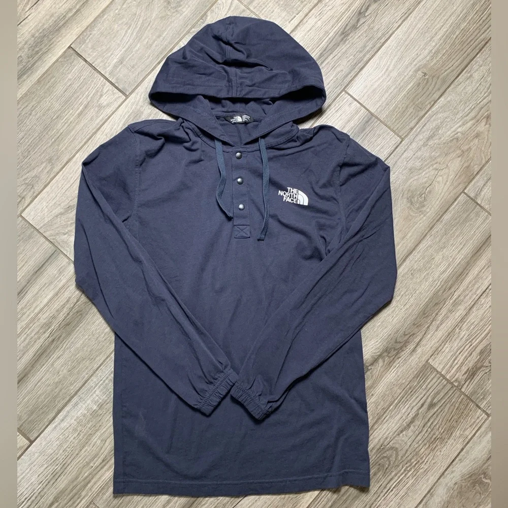 The North Face Mens Navy Blue Cotton Snap Henley Hoodie Pullover Lightweight S